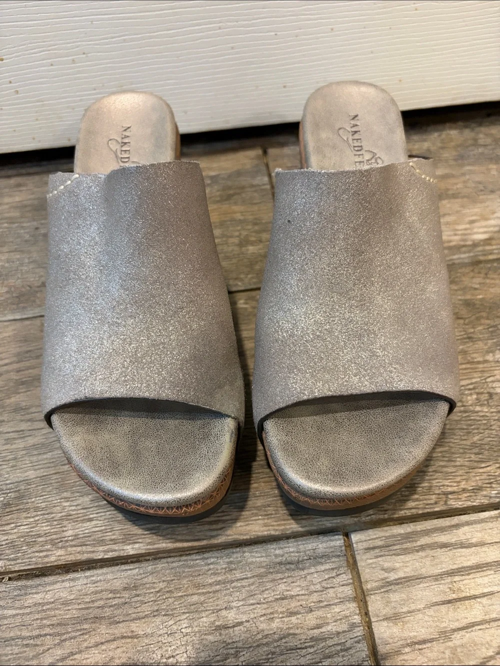 Naked Feet Corinth 2 silver leather mules Women’s size 7.5